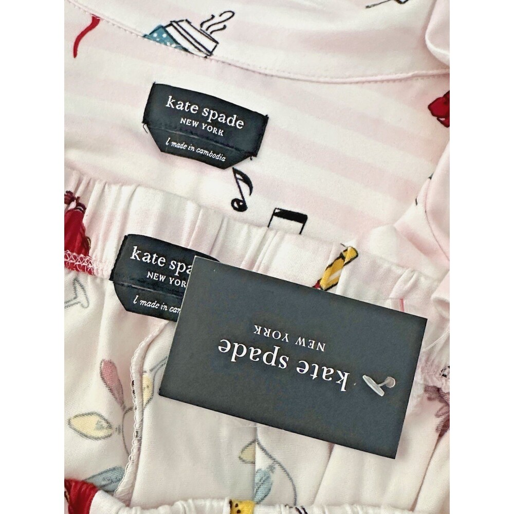 NWT Kate Spade Christmas PJ Pajama Pant 2pc Set Sz Large Long Sleeve Women Pink - Picture 9 of 10